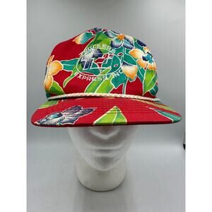 Vtg San Sun Hawaii Hat Hawaiian Floral White Rope Baseball Surf Style Snapback